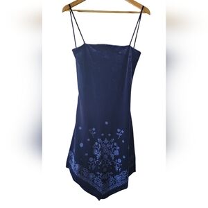 Vtg 90s Y2K Velvet Navy Blue Backless Dress Large